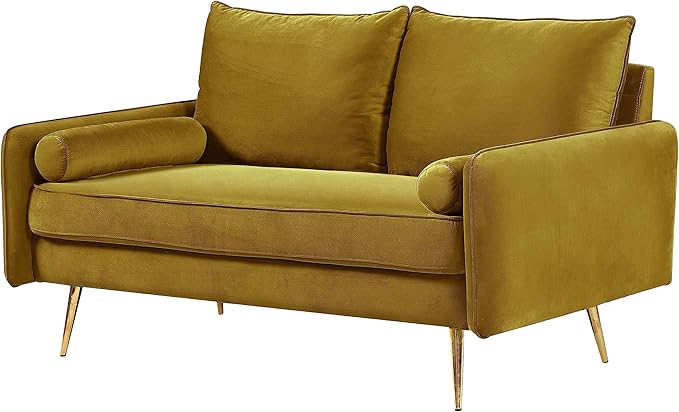 Kent Modern Loveseat European Style Velvet Living Room Furniture with Tapered Legs Vintage Flair and Sleek Design Greenish Yellow