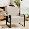 Andeworld Modern Accent Chair Mid Century Living Room Armchair Upholstered Faux Leather Sofa Side Chair with Side Table for ReadingWorkingOfficeApartmentBeige