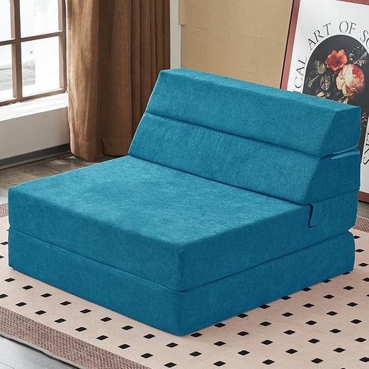 jela Foldable Sofa Bed Convertible Sleeper Lounge Chair Floor Mattress Floor Couch with Backrest Fold Out Futon with Washable Miss Fabric Cover for Guest Room Living Room (83x33Teal)