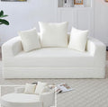 Beige Boneless Loveseat Couch - 67 Circular Convertible Sofa Bed No Assembly Corduroy Folding Floor Futon with Pillows for Small Spaces (Beige)