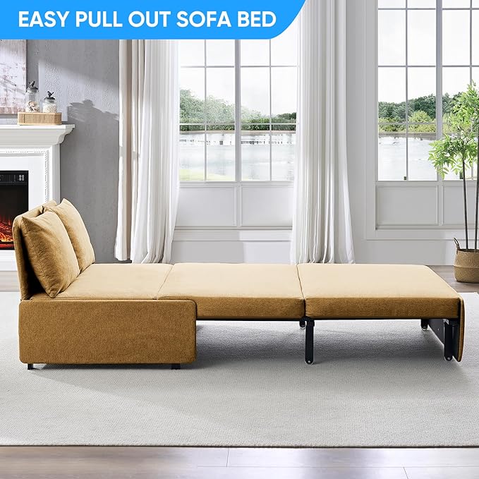 Mjkone 43 W Twin Size Pull Out Sleeper Sofa Bed Chair with Pullout Couch Beds 2 in 1 Convertible Single Sofas Sleeper Chair with Pillows for Living Room Small Place Apartment Office Yellow