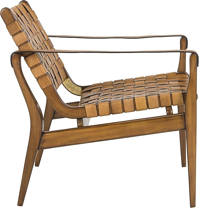 Safavieh SFV9005B Home Collection Dilan Leather Brown &amp Light Brown Safari Accent Chair Light