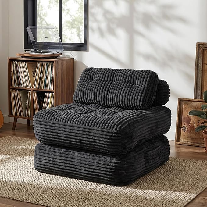 Claiks Folding Sofa Bed Boneless Chair with Pillow Sleeper Sofa with Back Support Sleeper Chair Portable Fold Out Chair Bed Comfy Foldable Mattress for Living Room Black Single