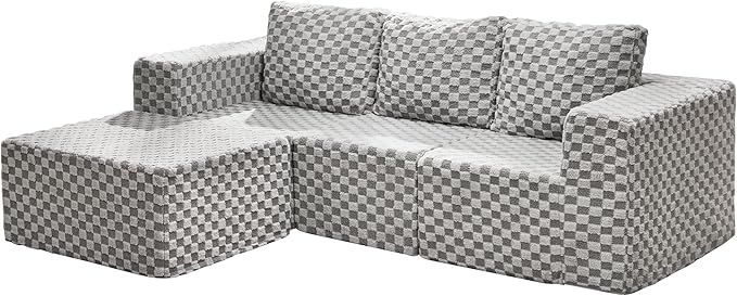 Hobestluk Modular Sectional Sofa Memory Foam Couch Oversized Sectional Sofa 3-Seater with Chaise Cloud Couch with Removable Cover L Shape Sofa for Living Room (Plush Grey 3-Seater with Chaise)