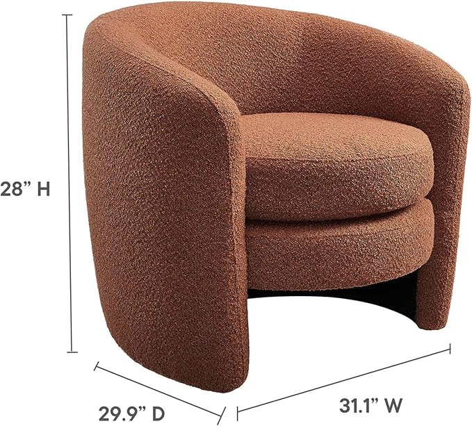Modway Affinity Boucle Fabric Accent Chair in Rust - Versatile Living Room Chair with Curved Back - Upholstered Bedroom Barrel Chair - Reading Armchair