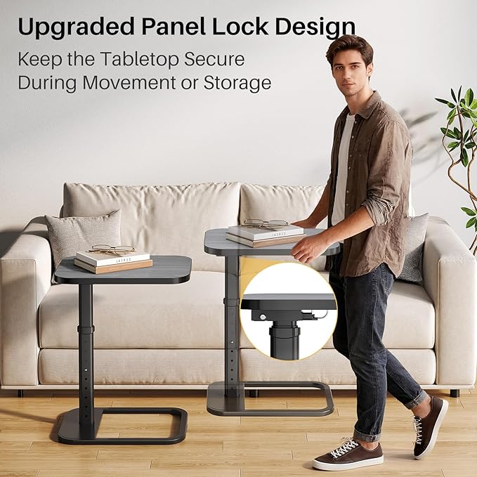 Adjustable Height TV Tray Table with Bumper Rounded Corner Design &amp Flip-top Side Table for Bedroom Living Room Bathroom and Study End Table for Eating Dinner or Laptop Dark Gray