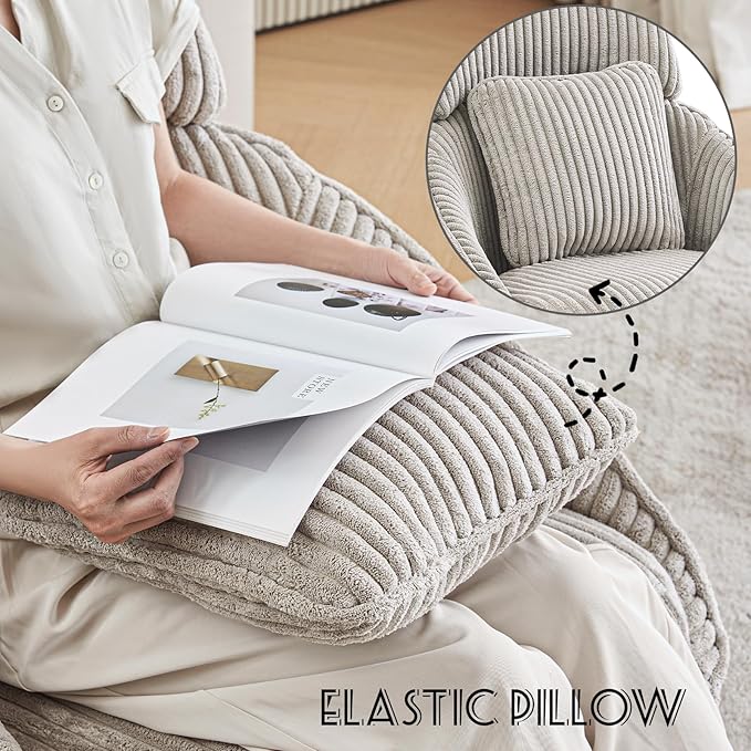 Furniliving Modern Living Room Chair Swivel Accent Chair for Living Room Desk Chair with Arms Bedroom Chair with Headrest Sofa Chair Side Chair with Pillow ArmchairCorduroy Grey