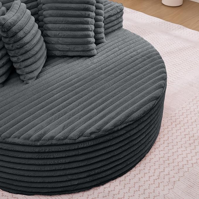 Oversized Upholstered Chaise Lounge Chair Indoor Corduroy Deep Seat Accent Chair Plush Boneless Barrel Sofa Chair for Living Room Bedroom Apartment (Gray 62.9 Inch)