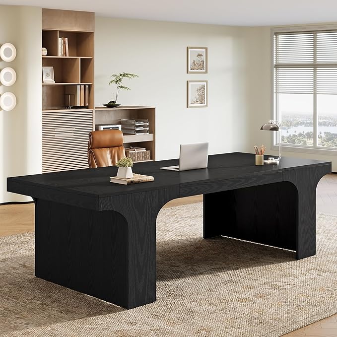 Tribesigns 70.87 Executive Office Desk Large Workspace Computer Desk Modern Wooden Writing Table Simple Business Furniture with Arched Design for Home Office Black