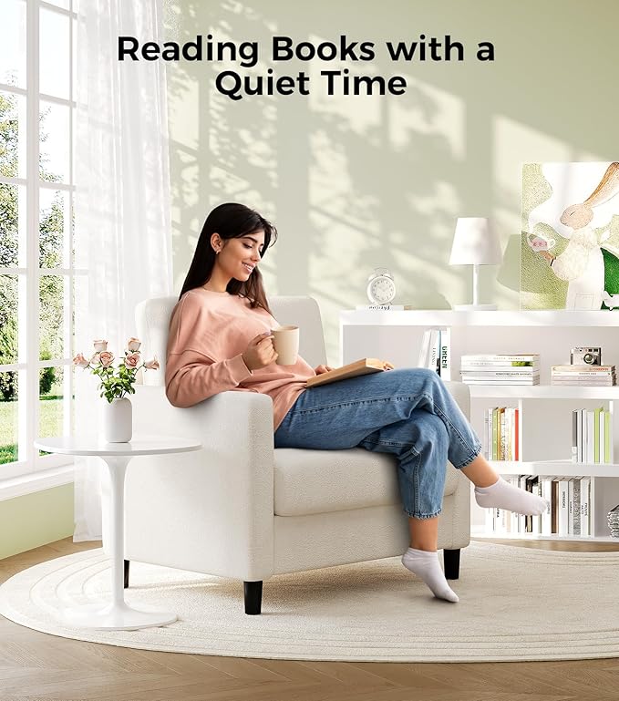 Sofa Accent Chair 33 Reading Chair for Bedroom Tool-Free Setup Living Room Accent Chairs Comfy Arm Chairs Living Room All-Wood Reading Nook Beige