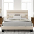 Allewie Full Size Platform Bed Frame with Velvet Upholstered Headboard and Wooden Slats Support Fully Upholstered Mattress Foundation/No Box Spring Needed/Easy Assembly Cream