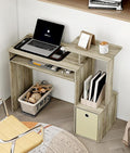 Small Computer Desk with Drawer Writing Desk with Storage Shelves for Home Office Bedroom Oak/Ivory