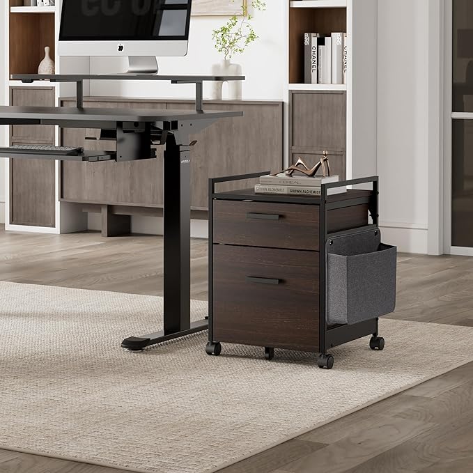 EUREKA ERGONOMIC 2-Drawer Mobile File Cabinet with Wheels Solid Wood Rolling Storage Cabinet for Home Office Space-Saving Under Desk Organization with Printer Stand Black