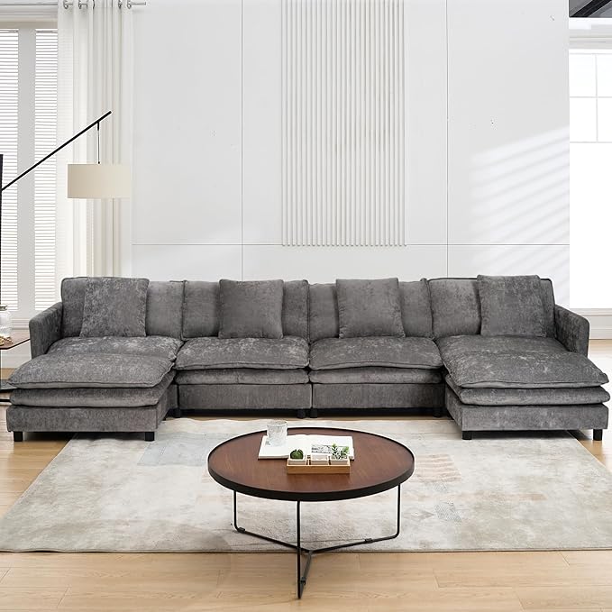 143.31 U Shaped Cloud Modular Sofa with Chaise Lounges Sectional Couches for Living Room Deep Seat Cloud Couch Chenille Comfy with Pillow