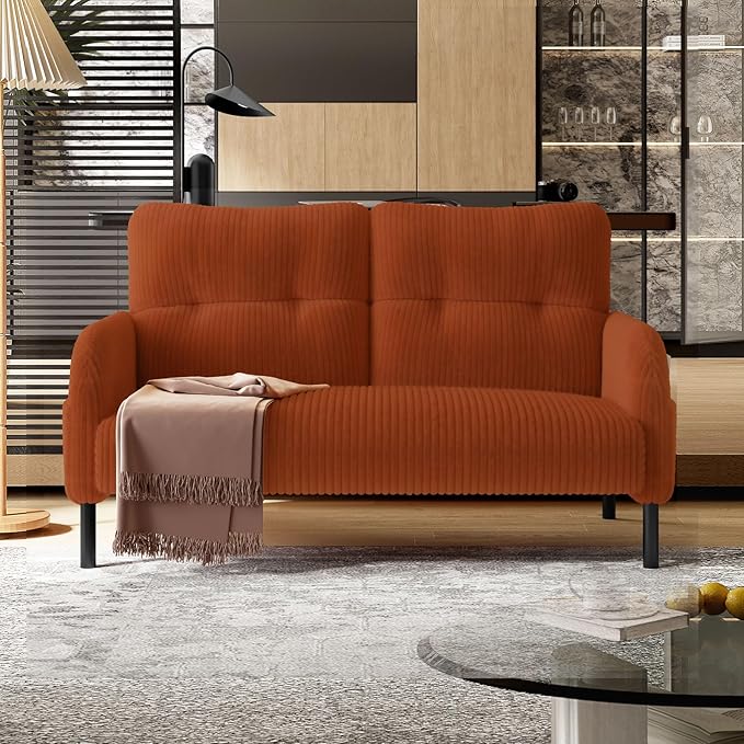 48 Small Loveseat Sofa for Small Space Corduroy Love Seat Couches with Black LegsComfy Couchs for Living Room Bedroom Apartment OfficeMid Century Modern Couch (Orange)