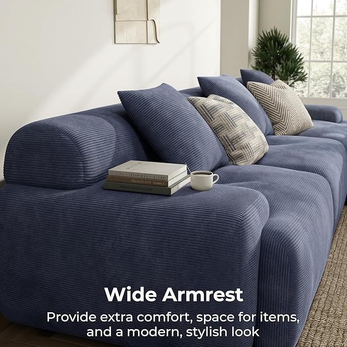 LIKIMIO 118 Modular Sectional Sofa with Ottoman L-Shaped Boneless Couch with Deep Seat for Living Room Corduroy Upholstery No Assembly Required Navy Blue