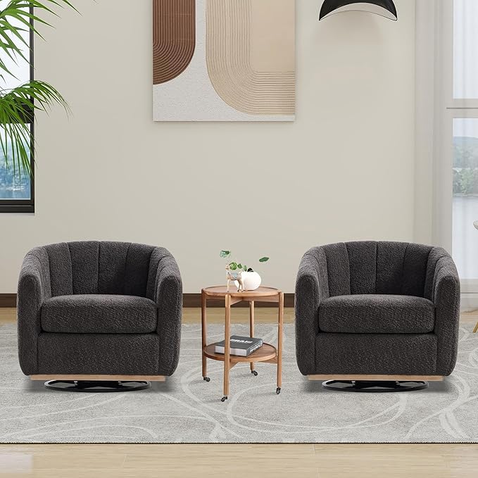 Aoiy &amp Wifon 32.33 W Swivel Barrel Accent Chair Round Living Room Swivel Chair Boucle Charcoal