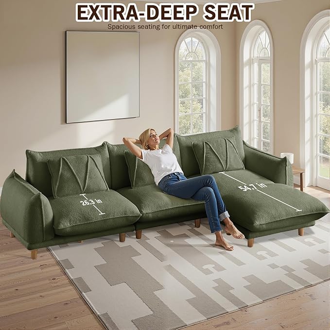Oversized Modular Sectional Sofa Convertible L Shaped Couch with Ottoman Deep Seat Cloud Couch 126 inch Width 4 Seat Couches with Solid Wood Leg Modern Sofa for Living Room