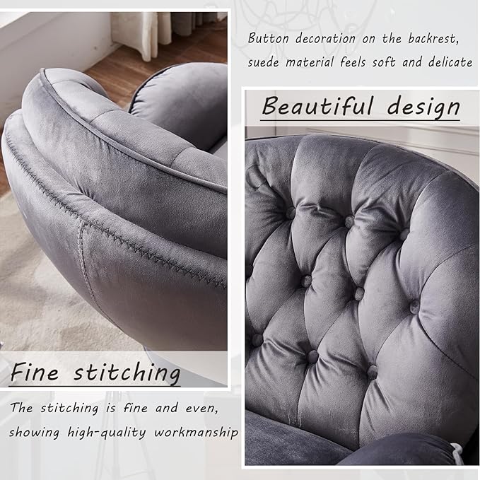 Swivel Accent Chair with Ottoman Set Velvet Modern Lounge Armchair with Metal Base Frame &amp Footrest Comfy Lazy Single Leisure Chair with 360 Swiveling for Living Room/Bedroom/Grey
