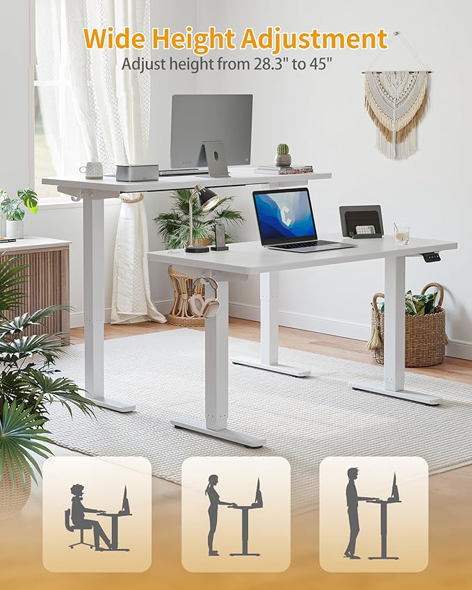 CubiCubi Electric Standing Desk 48 x 24 Inches Height Adjustable Sit Stand Desk Ergonomic Home Office Computer Workstation White