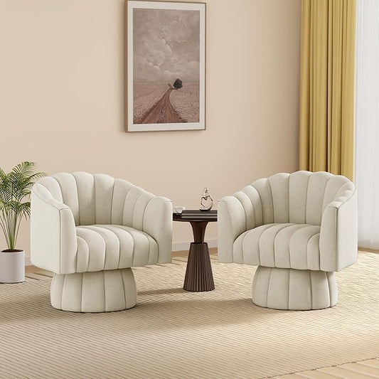 Swivel Accent Chair Set of 2Mid Century 360° Swivel Barrel ChairFluffy Velvet Fabric ChairsRound Club Arm ChairUpholstered Single Sofa Seating for HomeLiving Room BedroomWaiting Room