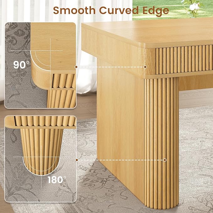 SEDETA Office Desk with 2 Drawers 59 Fluted Computer Desk with Storage and Power Strip Wood Executive Desk Writing Desk for Home Office Living Room Bedroom Oak