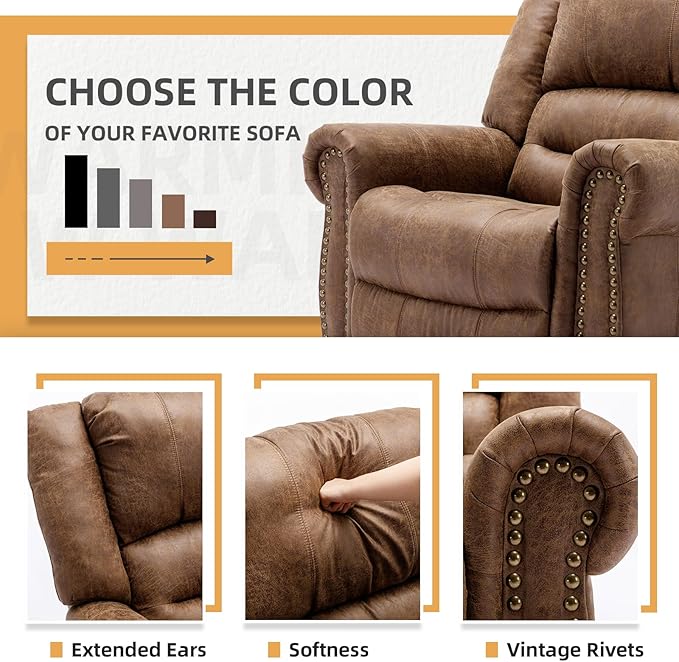 Electric Power Lift Recliner Chairs with Massage and Heat for Elderly Overstuffed Wide Ergonomic Lounge Chair Classic Single Sofa for Living Room with 2 Remote Control/USB Ports(Brown)