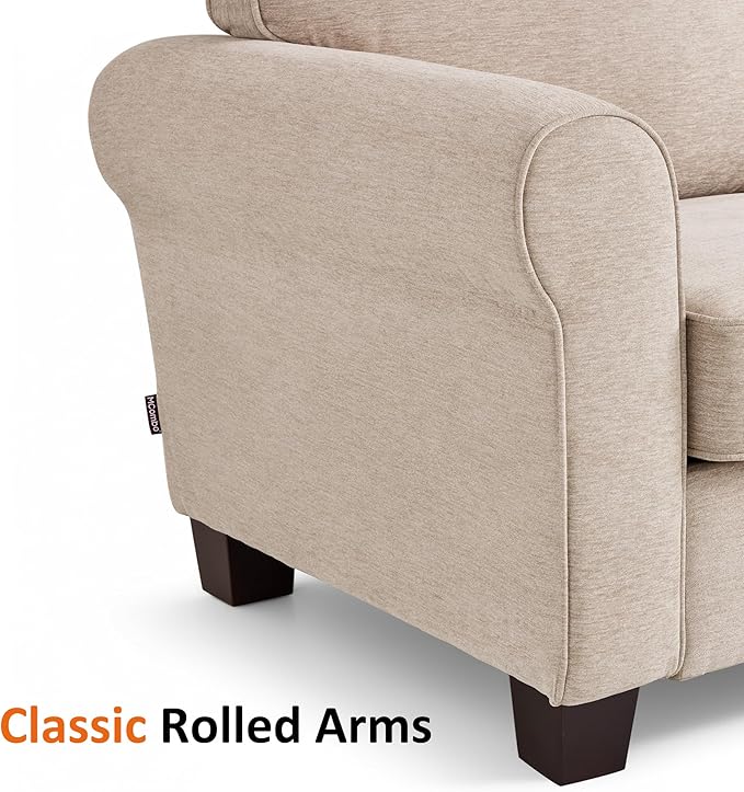 MCombo 67.7 Loveseat Sofa 2-Seater Small Couch for Small Spaces Classic Rolled Arm Upholstered Sofa with Solid Wood Legs for Living Room Removable Cover Chenille Fabric VE730 (Beige)