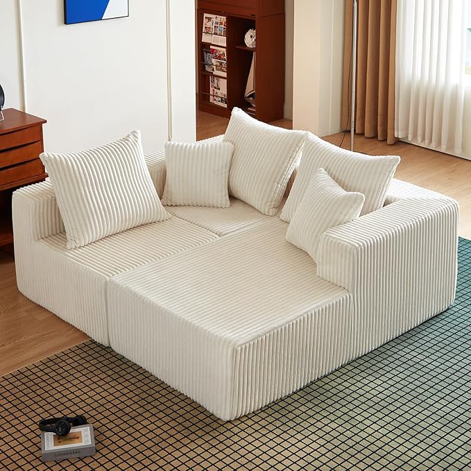 102 Sectional Couches for Living RoomBoneless Cloud CouchL-Shaped Sofa with Oversized Deep SeatComfy Couch for ApartmentCompressed Sofa in a BoxNo Assembly Required(CorduroyBeige)