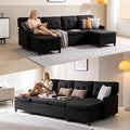 Sleeper Sofa Couch Oversized Pull Out Couch Bed with Storage Chaise Sectional Sleeper Sofa Bed for Living Room (Black Double Chaise)