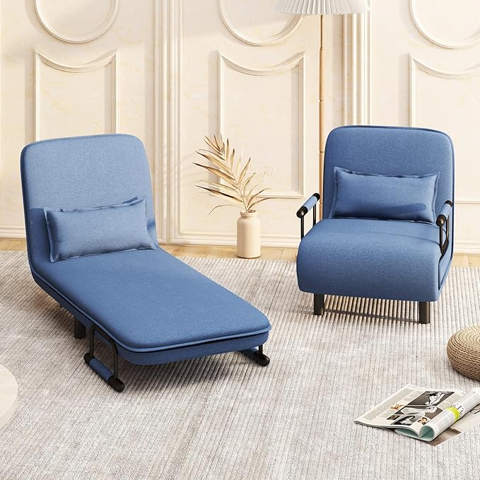 Giantex 26.5 Convertible Sofa Bed Folding Arm Chair Sleeper Leisure Recliner Lounge Couch (Blue)