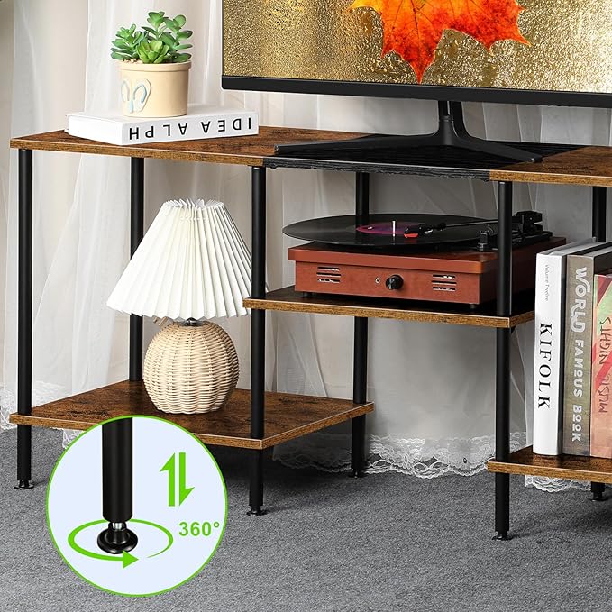 TV Stand for Bedroom 50 Inch TV Stand with Power Outlet 3 Tier Entertainment Center with Storage TV Console Table for 50 43 40 32 Inch TV Rustic Brown
