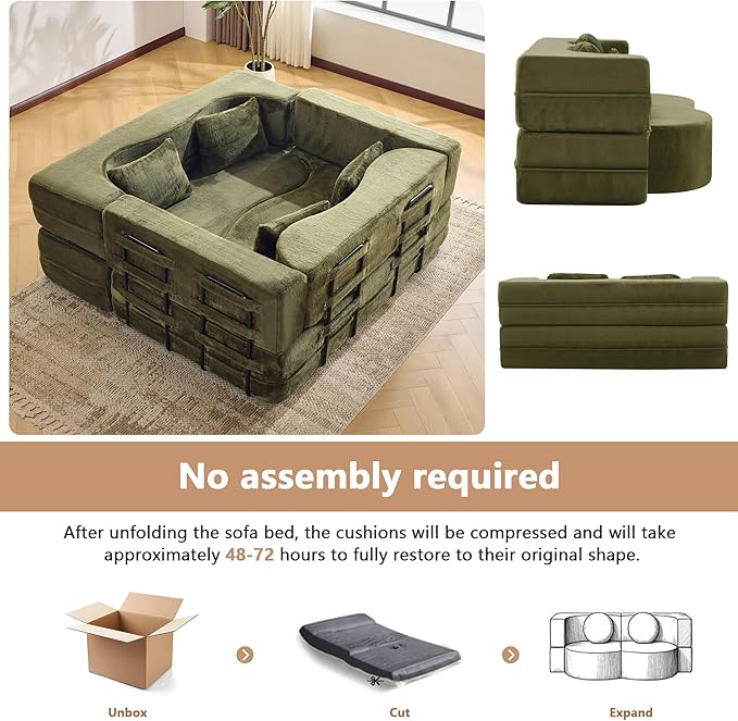 2-in-1 4 Seat Folding Sofa Bed with Pillow No Assembly Futon Twin Size Sofa Bed Breathable Velvet Convertible Couch Bed for Living Room and Guest Room 71.65 Inch Pink