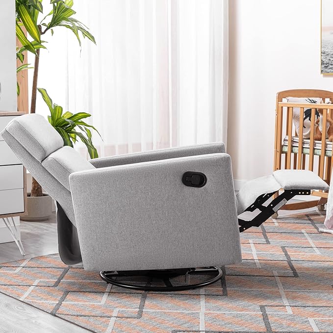 Modern Upholstered Recliner Chair with Tall Backrest Rocker Nursery Chair Plush Seating Glider Swivel Recliner Chair Single Sofa Home Theater Seating with Square Arms (Gray+Square Arms)