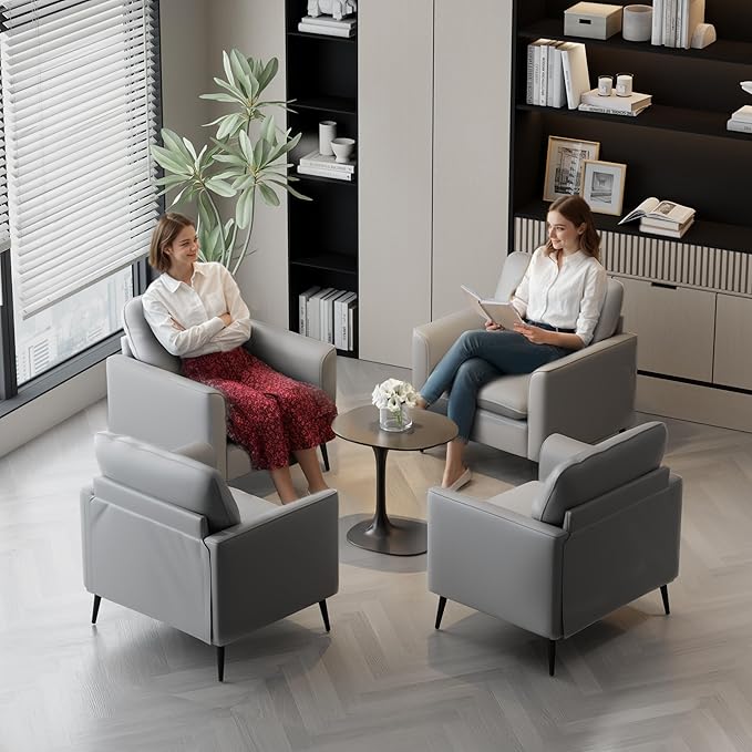TYBOATLE Accent Chair Set of 2 Grey Leather Accent Chair Comfy Living Room Chair Cozy Reading Sitting Chair Mid Century Modern Accent Chairs Arm Reception Chairs Office Furniture