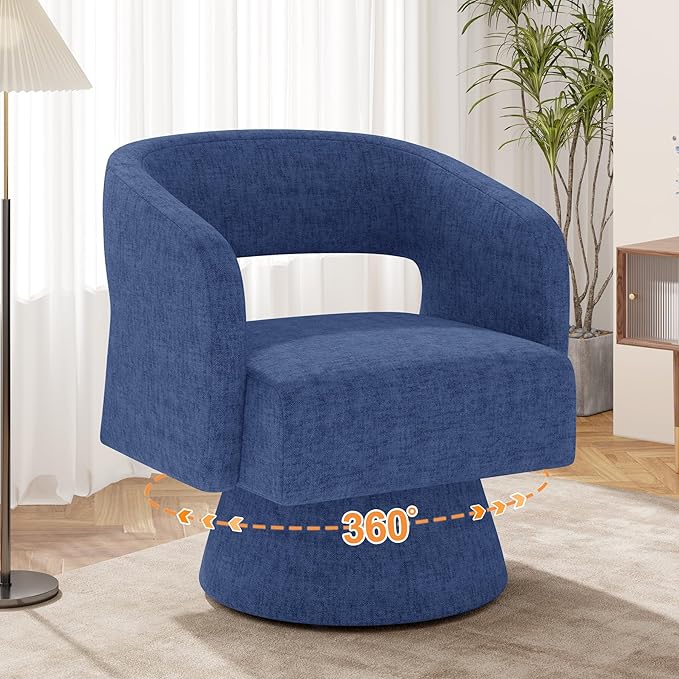 Swivel Barrel Accent ChairOversized Chenille Upholstered Round Swivel ChairModern Luxury 360 Degree Living Room Vanity Chair for Bedroom OfficeBlue2PCS