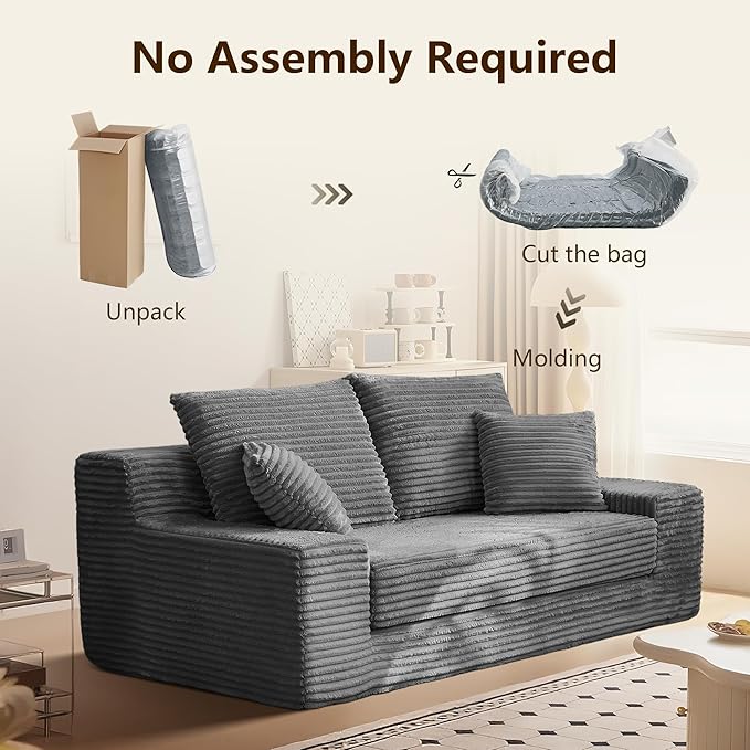 70.9'' Loveseat Sofa 2 Seater Flannel Fabric Loveseat Couches Comfy Upholstered Modern Leisure Love Seat Couch with 2 Pillow Convertible Sofa Bed for Bedroom Office Living Room