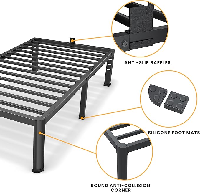 18 Inch Twin XL Size Metal Platform Bed Frame with Round Corners Storage Space Under High Bed Frame-Heavy Duty Steel Slats Support Noise Free - Easy Assembly - No Box Spring Needed