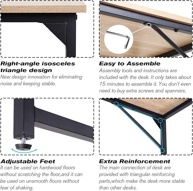 HCB Computer Desk 39inch Home Office Desk Writing Study Table Modern Simple Style PC Desk with Black Metal Frame(Nature)39x20x29inch