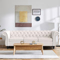 3-Seater Sofas for Living Room Chesterfield Leather Sofa Large Couch with Rolled Arms Deep Button Tufting Nailhead Trim for Living Room Bedroom Office Apartment (PU White)