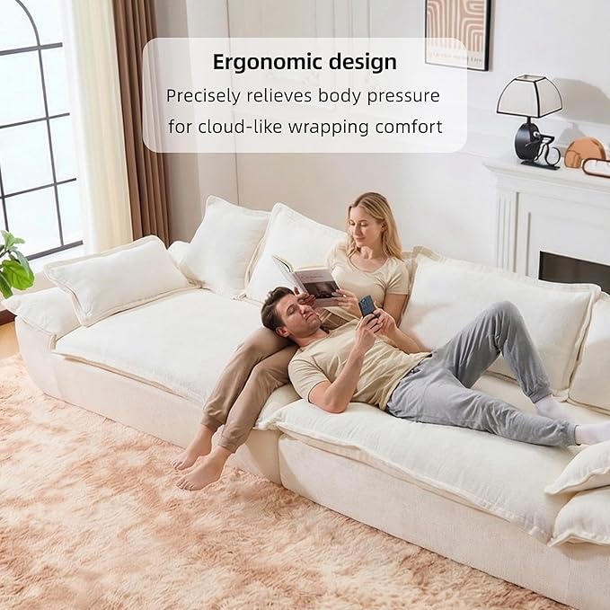 138 Modular Cloud Couch Sectional Couch with Deep Seats Wide Armrests and Multiple Pillows Boneless Couches Sofas Loveseat for Bedroom/Living Room/Apartment/Office (White Right)