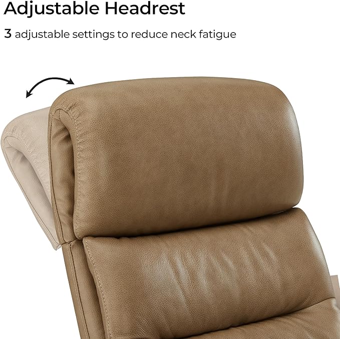 CHITA Genuine Leather Self-Weight Reclining Swivel Chair with Adjustable Headrest and Ottoman for Living Room Office Mocha
