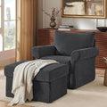 Modern Accent Chairs with Ottoman Comfy Chenille Reading Armchair with Rolled Arms and Cushion Backrest 35.8 W Chaise Lounge Chair for Living Room Bedroom Study Apartment Dark Grey