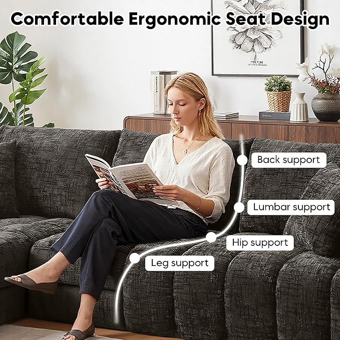 108” Cloud Modular Sectional Sofa Couch with Deep Seat Modern L-Shaped Boneless Couch with Chaise Comfy Chenille Sofa for Living Room No Assembly Required (Brown Left Facing Chaise)