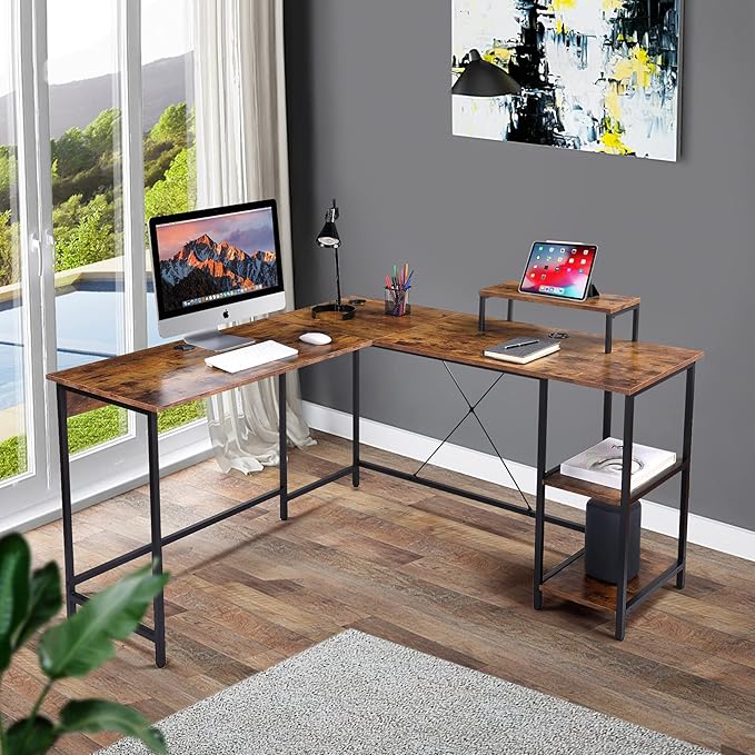 UNICOO L Shaped Desk - Corner Desk for Home Office Gaming Desk L Shape Computer Workstation Ideal Space-Saving Solution for Gamers and Professionals Sturdy and Durable Construction