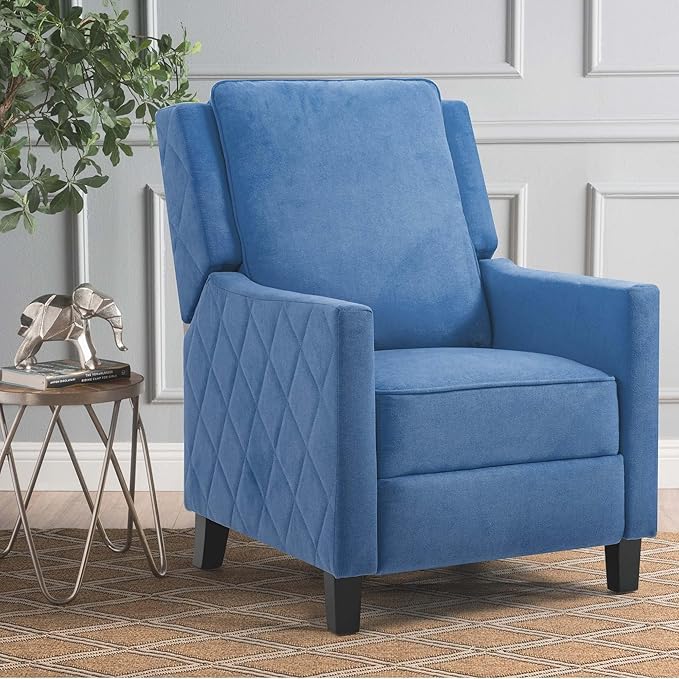 AVAWING Push Back Recliner Chair Wing Back Chairs with Arms Mid-Century Vintage Accent Chair for Living Room Polyester Blue