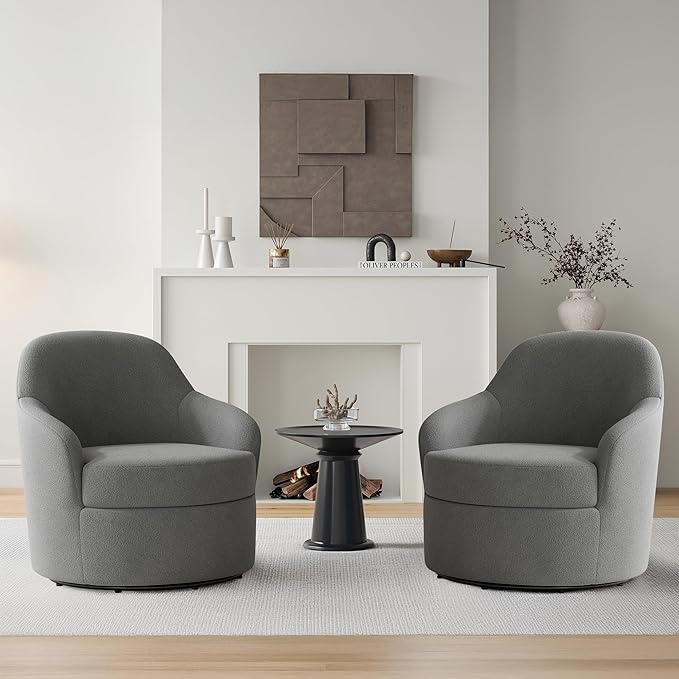 Swivel Accent Chair Upholstered Barrel Chairs with Washable Detachable Cover Round Living Room Chairs with Solid Mental Base Modern Armchair for Bedroom Polar Fleece(Grey)