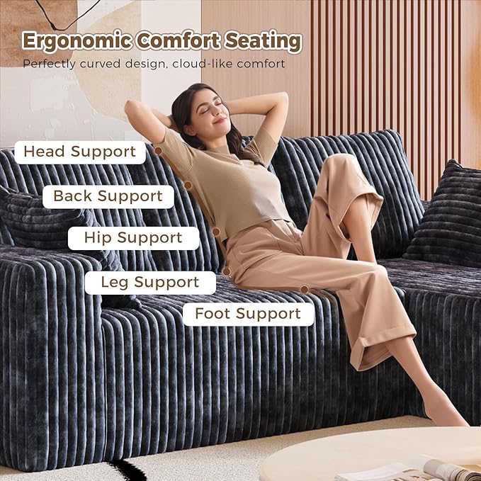 108” L Shape Sectional Boneless Couch35D Sponge Comfy 3 Seat SofaCloud Thickened FlannelModular Couches for Living RoomNo AssemblyDeep SeatOversized Chaise (Gray 108 Right Chaise)