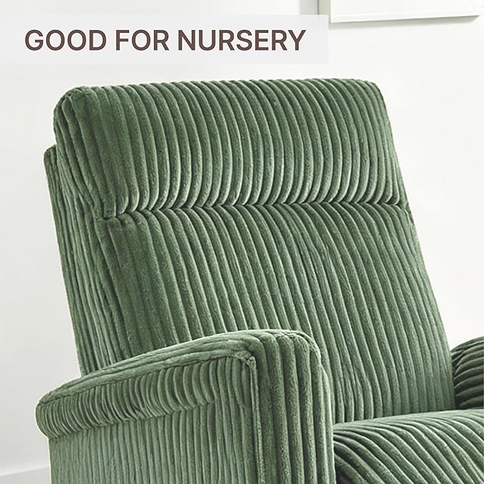 Swivel Rocker Recliner for Adults Corduroy 360 Degree Swivel Glider Recliner Manual 3-Position Adjustable Easy Assembly for Small Space Living Room Nursery Bedroom