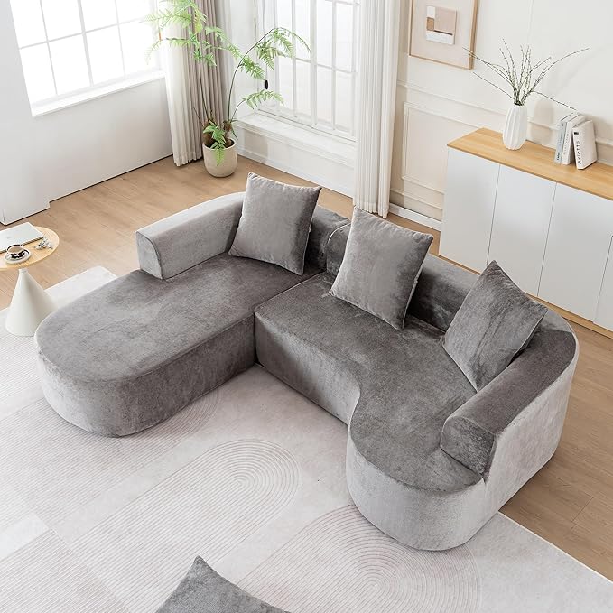 100” Curved Sectional Sofa Oversized Curved Couch for Living Room Corduroy Fabric Foam Couches Modern L Shaped Couch with Pillows No Assembly Grey